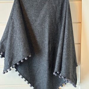 Kate Spade Saturday Gray 100 % Wool Pompom Scarf/Shawl